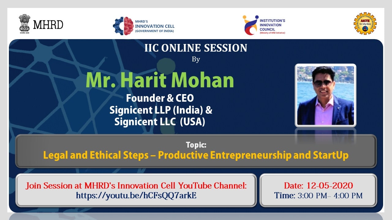 Webinar on ‘Legal and Ethical Steps – Productive Entrepreneurship and Startup’