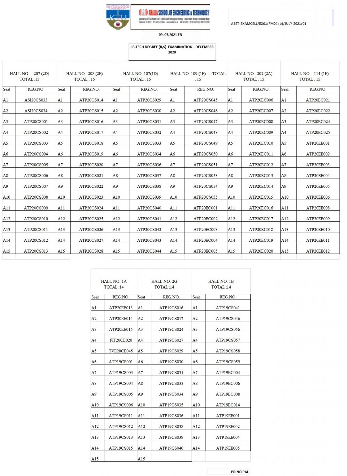 Ktu Layout Seating Plan – KTU Exams – 9 Jul. 2021 - Ahalia School of Engineering ...