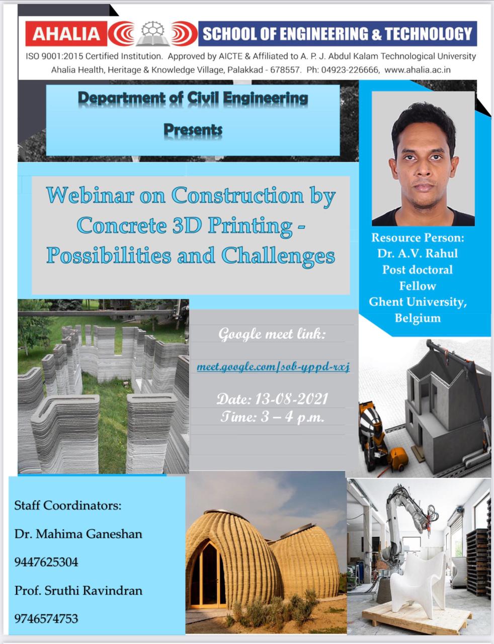 Webinar on ‘Construction by Concrete 3D Printing – Possibilities and Challenges’