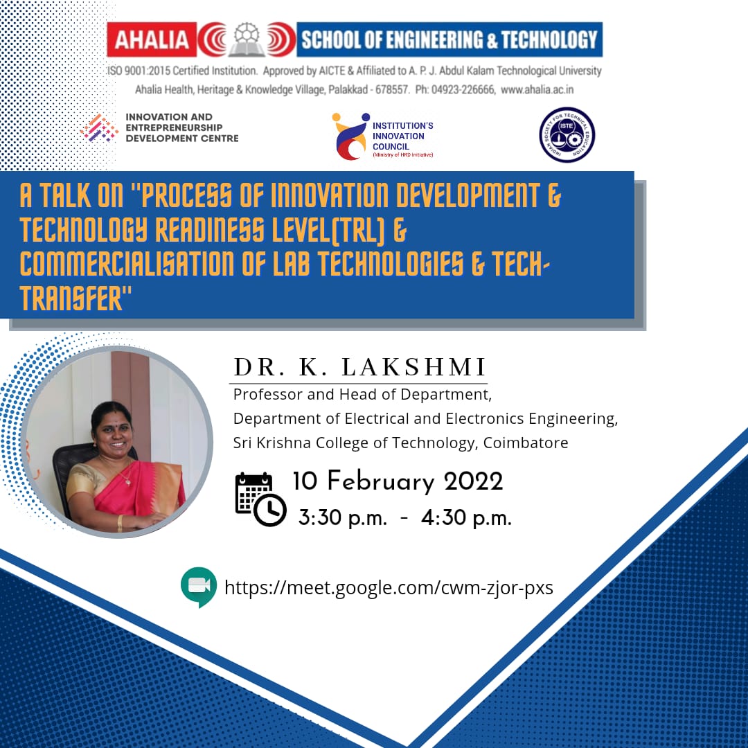 Expert Talk on ‘Process of Innovation Development & Technology Readiness Level (TRL) & Commercialisation of Lab Technologies & Tech Transfer’
