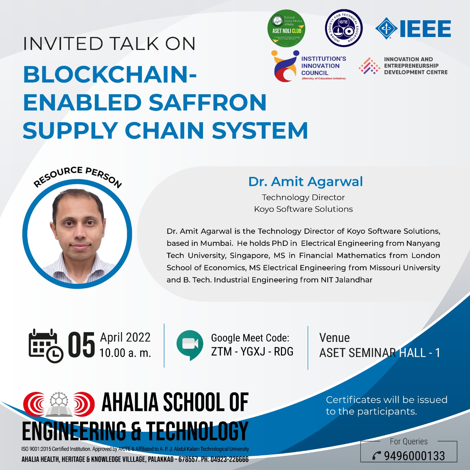 Invited Talk on ‘Blockchain Enabled Saffron Supply Chain System’