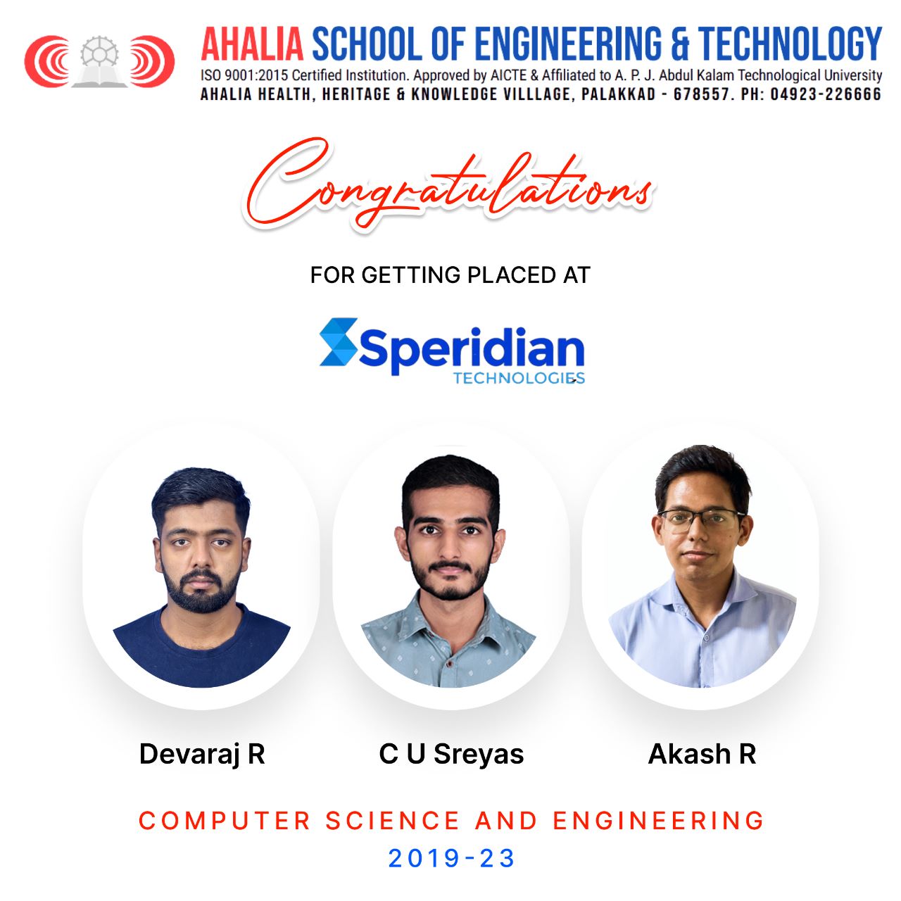 Three Students Placed in Speridian Technologies