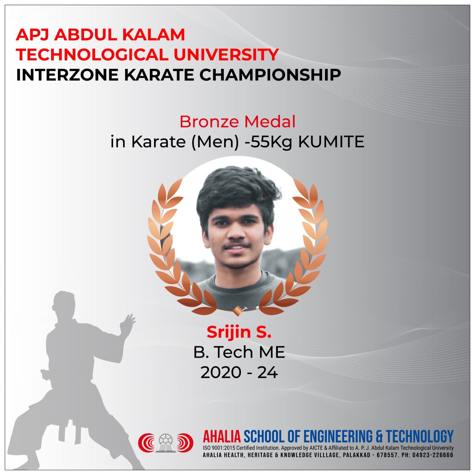 Srijin S. Wins Bronze in University Interzone Karate Championship