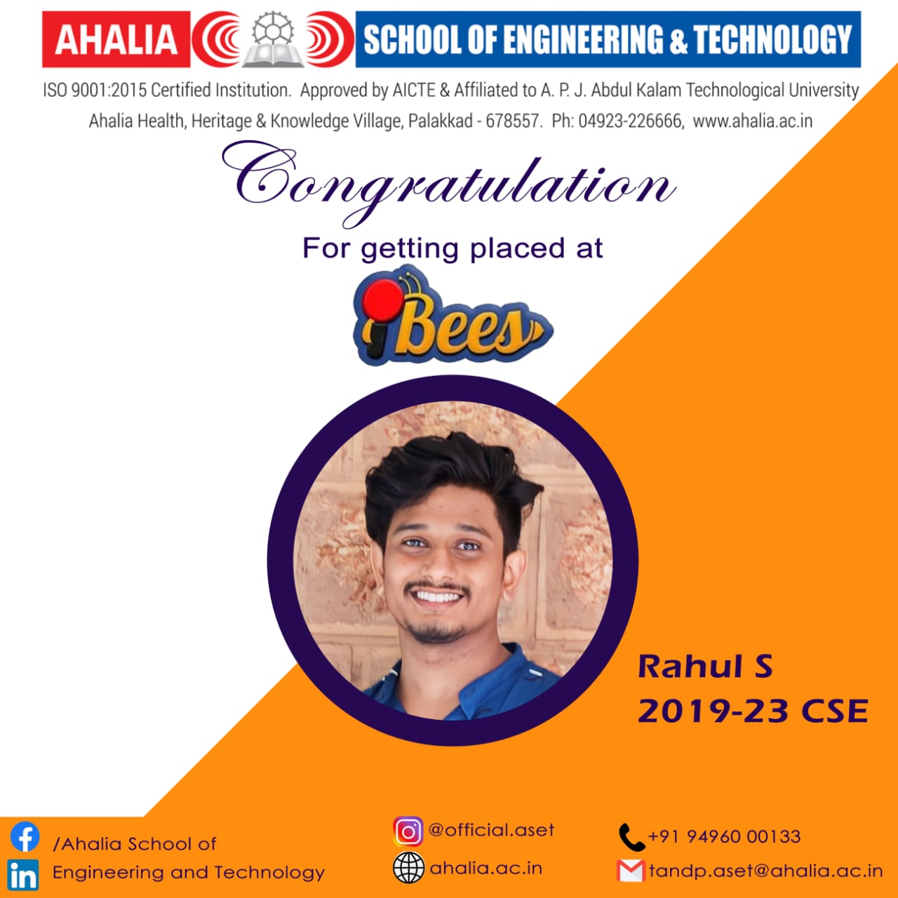 Rahul S. Placed in iBees