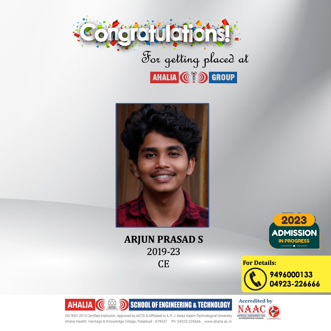 Arjun S. Placed Placed in Ahalia Group
