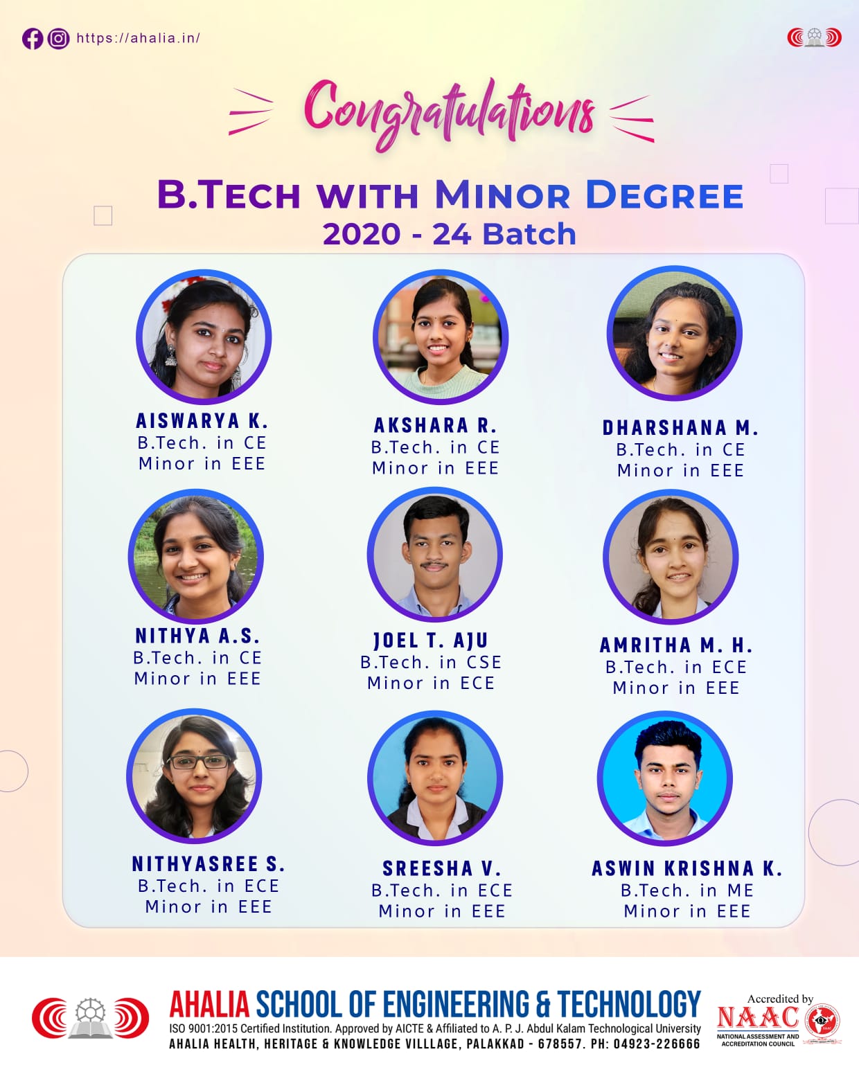 B-Tech with Minor Degree (2020 – 2024 KTU Batch)