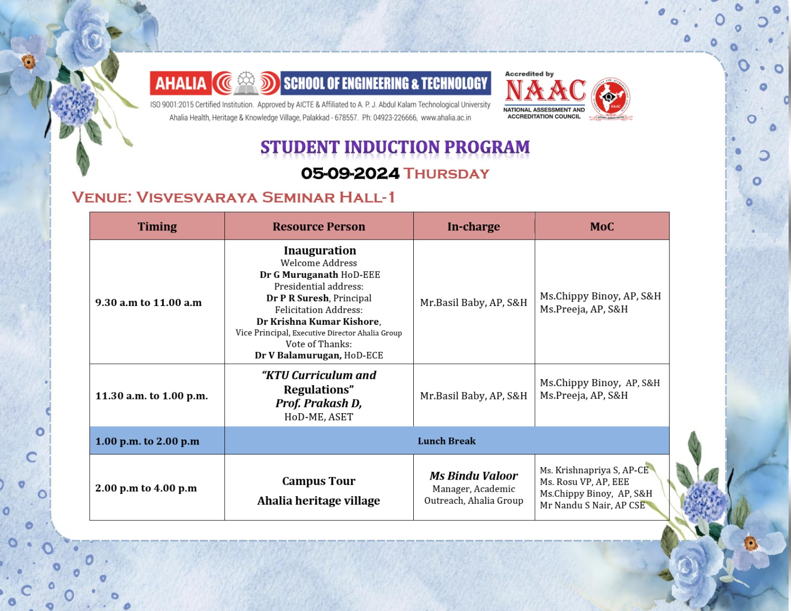 Student Induction Program 2024 - Ahalia School of Engineering & Technology