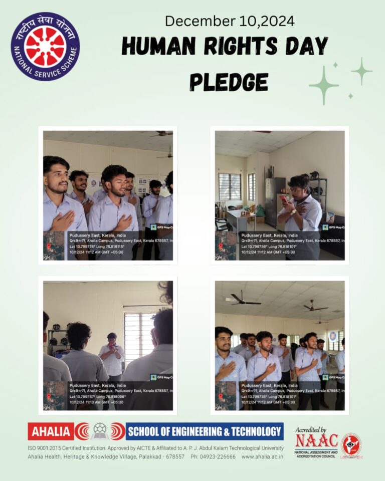 Pledge For Human Rights Day - Ahalia School of Engineering & Technology