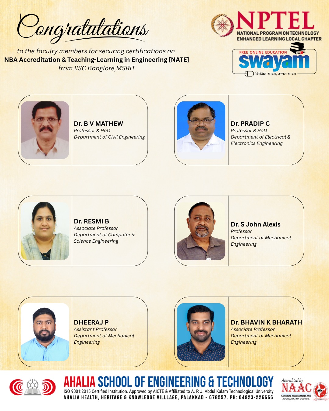 Faculty Complete NATE Couse from Swayam