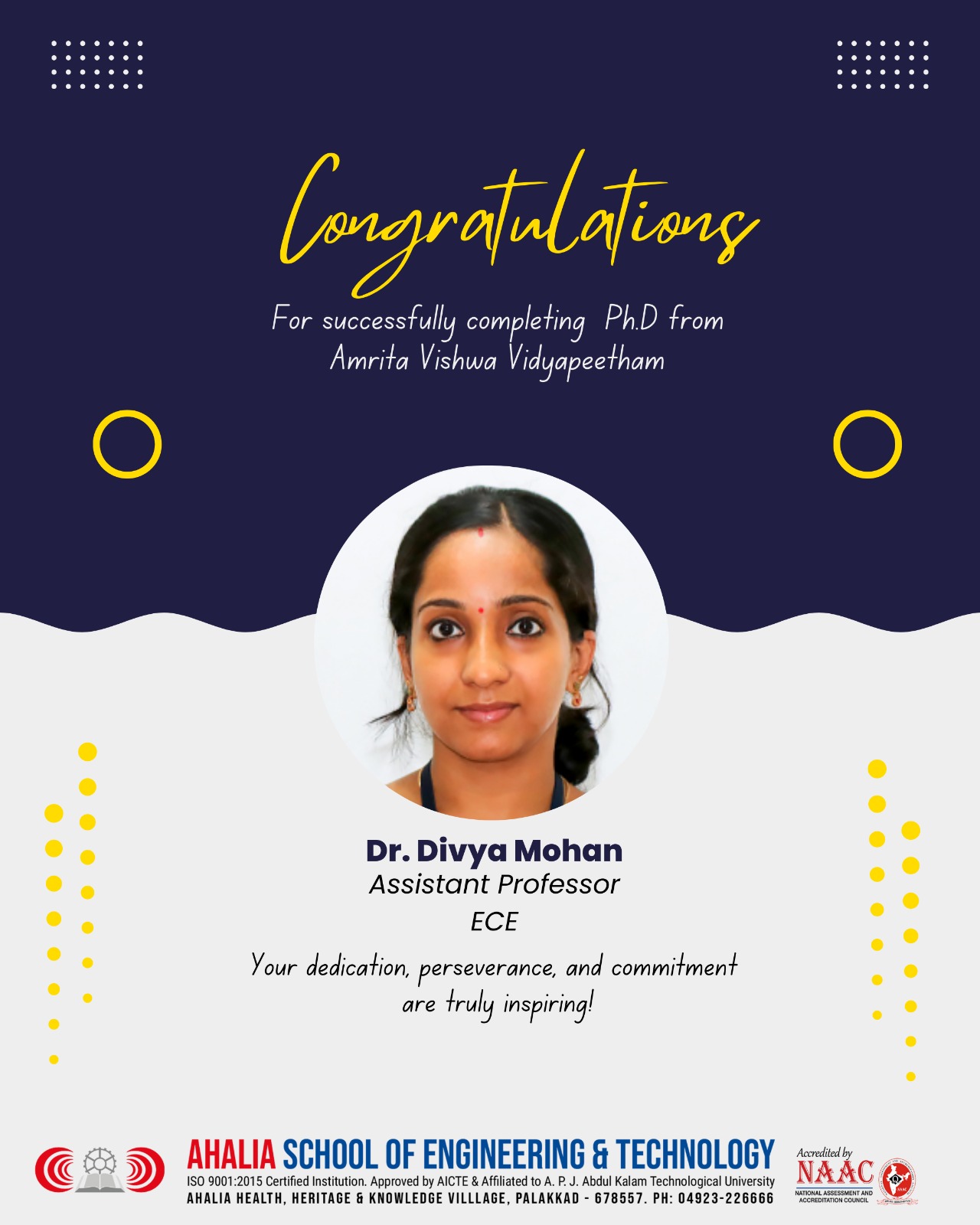 Congratulations Dr. Divya Mohan
