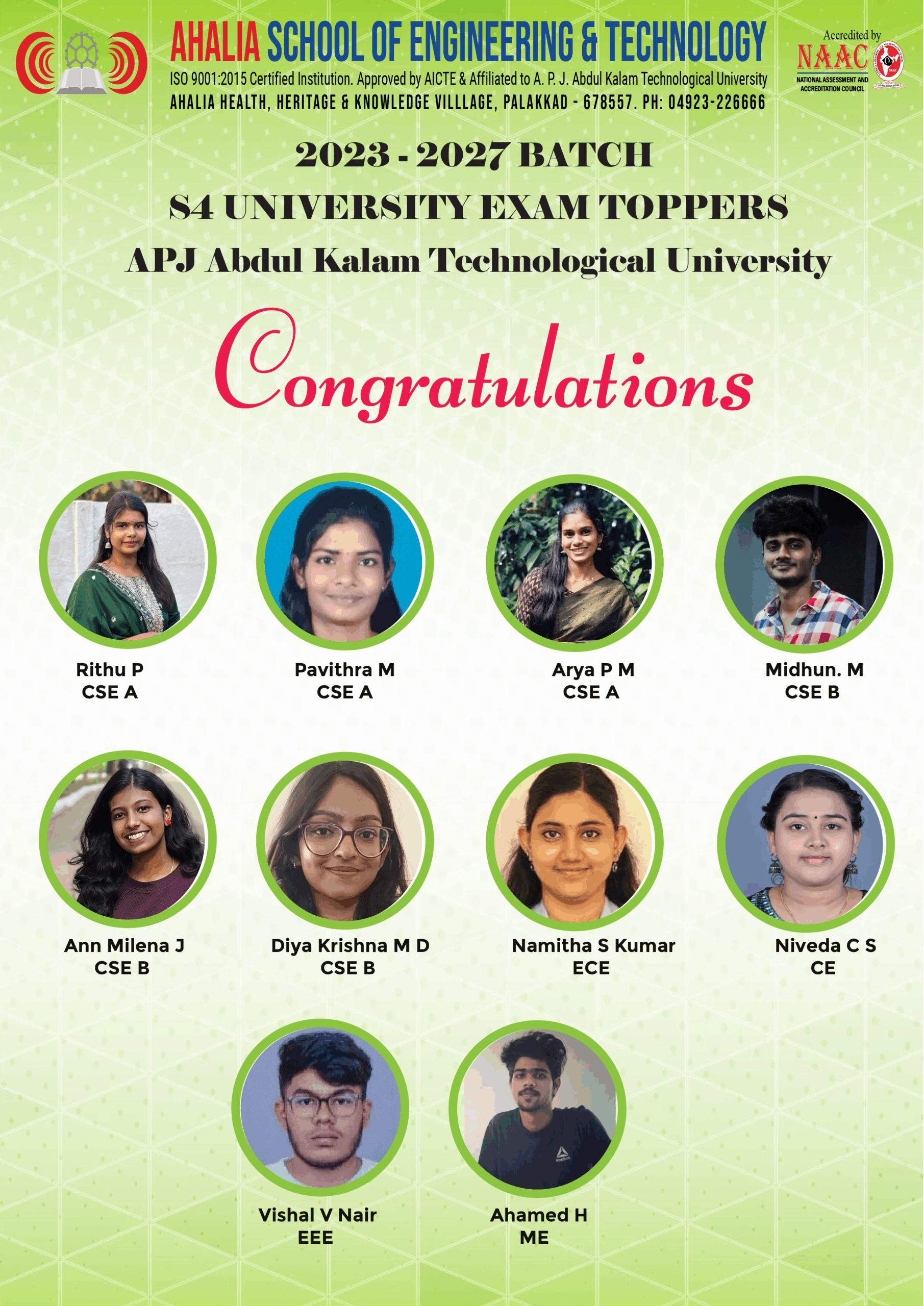 2023-2027 Batch KTU S4 – Academic Toppers