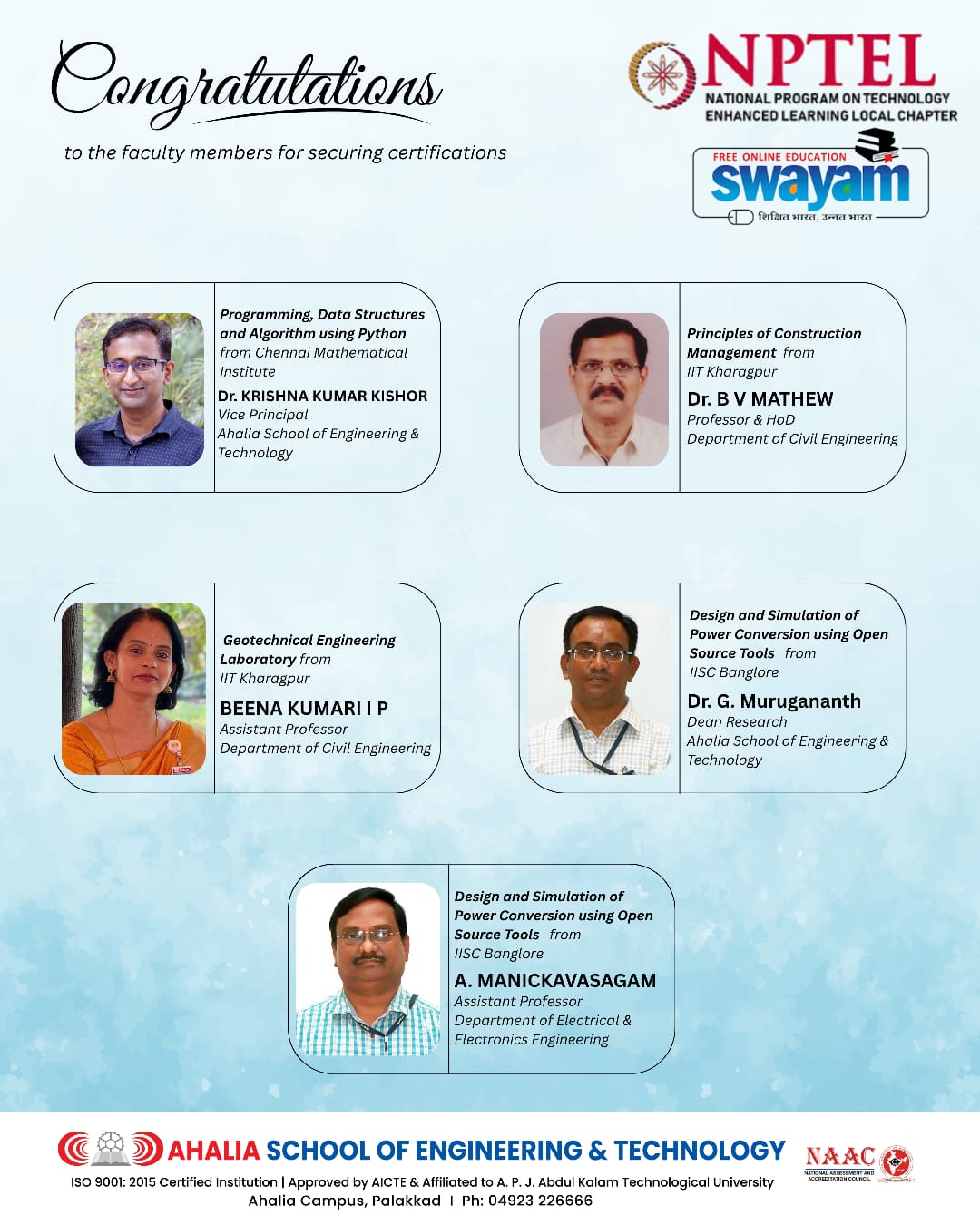 Certified Faculties in NPTEL Courses July 2025