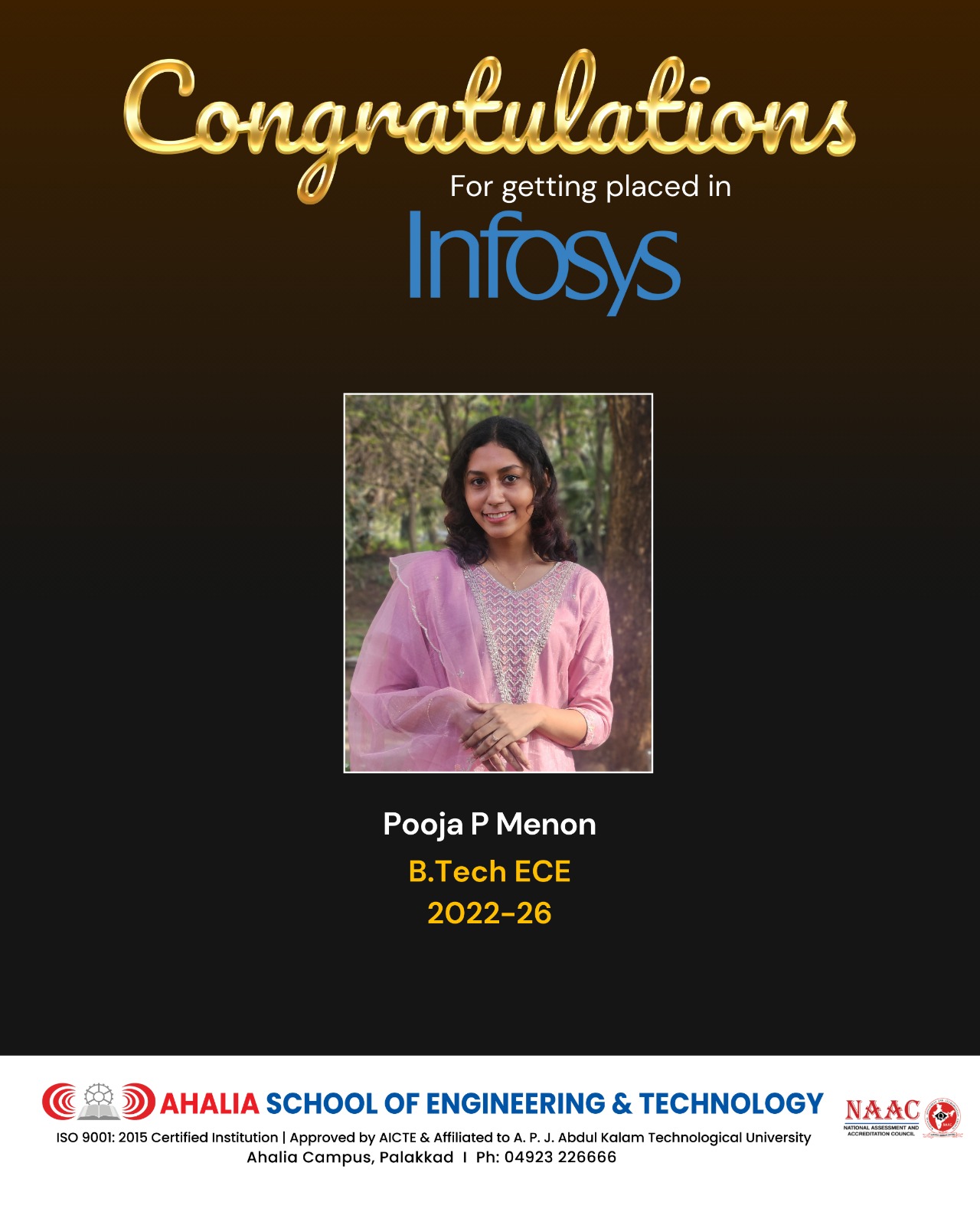 ECE Student Placed At Infosys