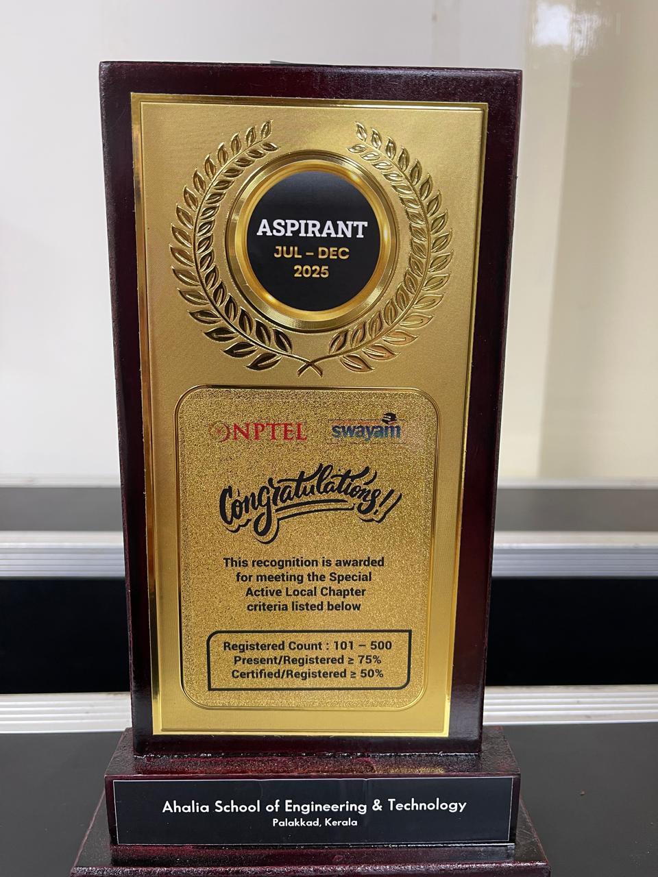 ASET Recognized as NPTEL–SWAYAM “Aspirant” (July – December 2025)