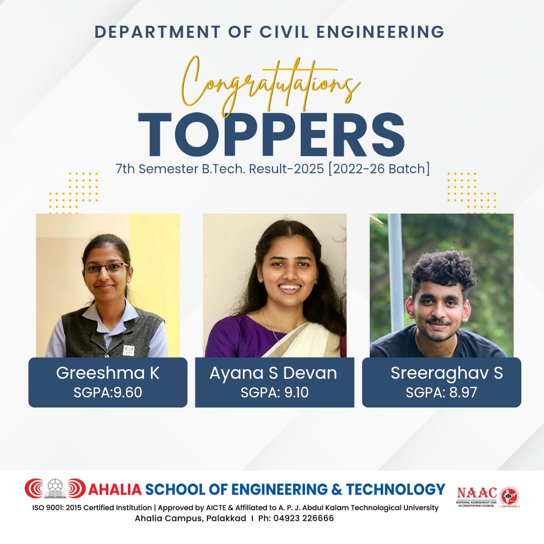Congratulations to the 7th Semester B.Tech Civil Engineering Toppers (2022–26 Batch)