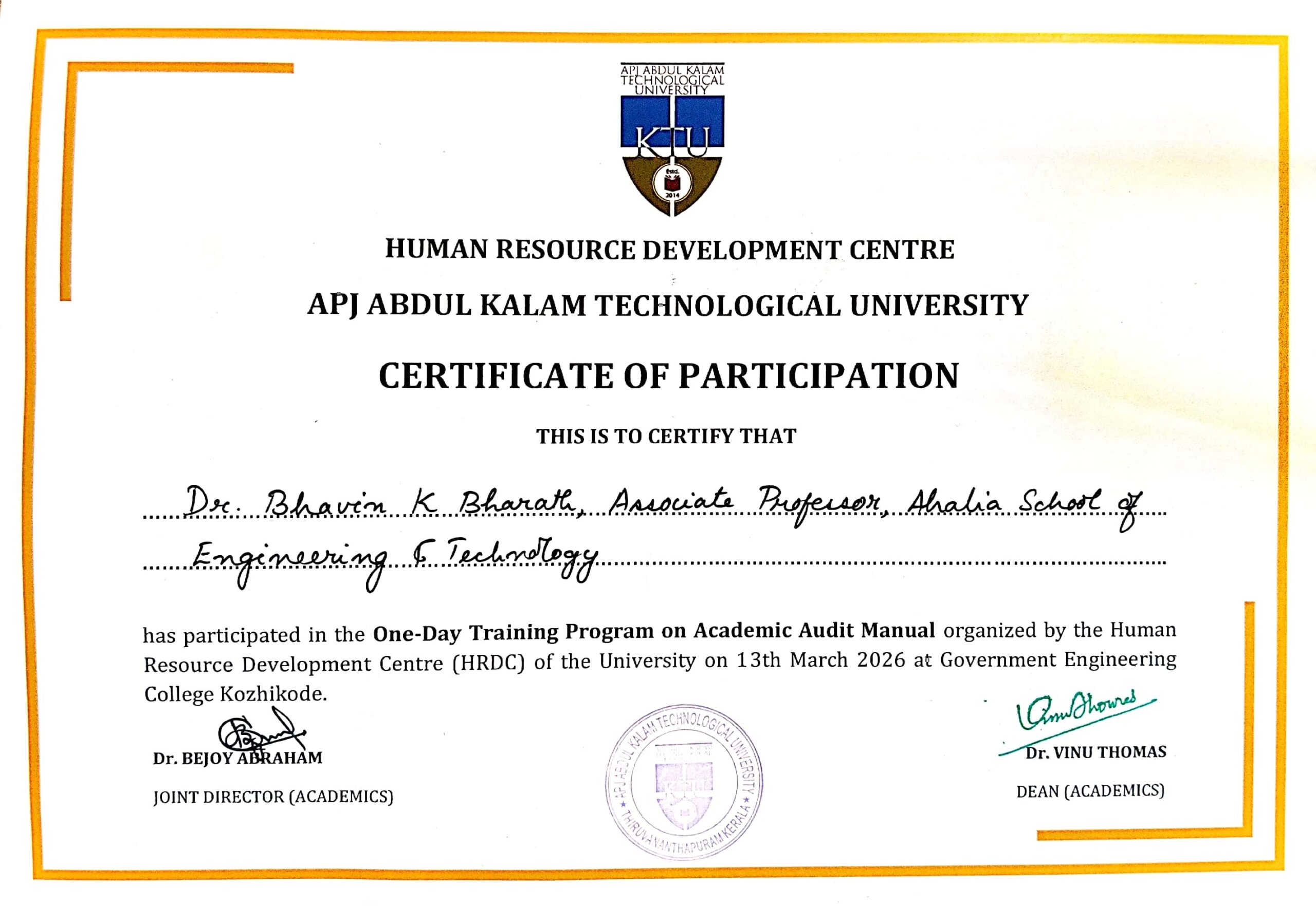 One-Day Training Programme on Academic Audit Manual 2025