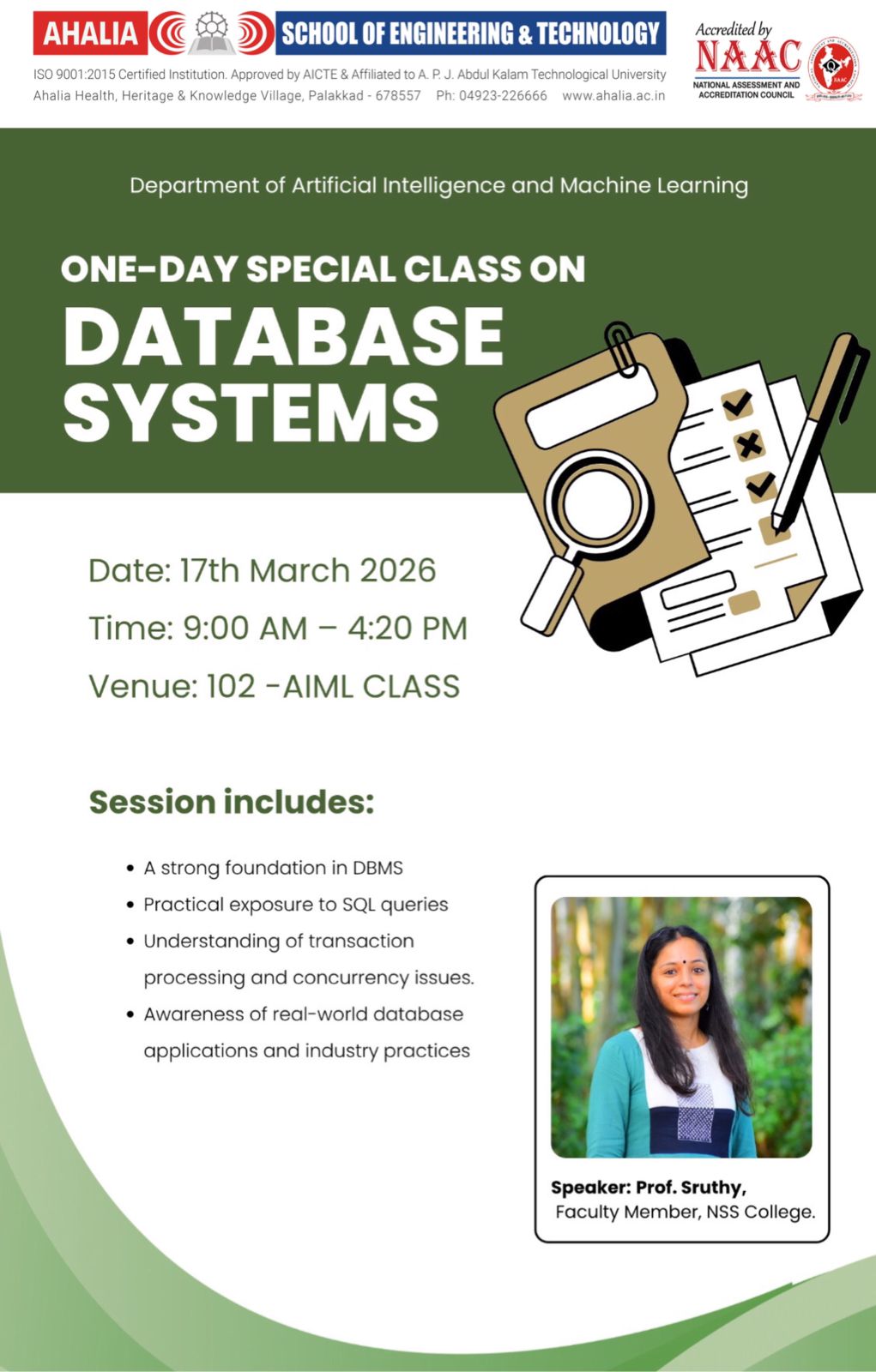 One-Day Special Class on Database Systems