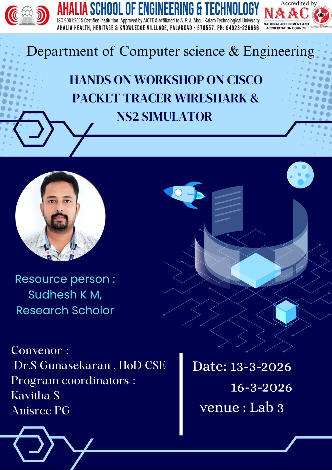 Hands-on Workshop on CISCO Packet Tracer, Wireshark, NS2 Simulator