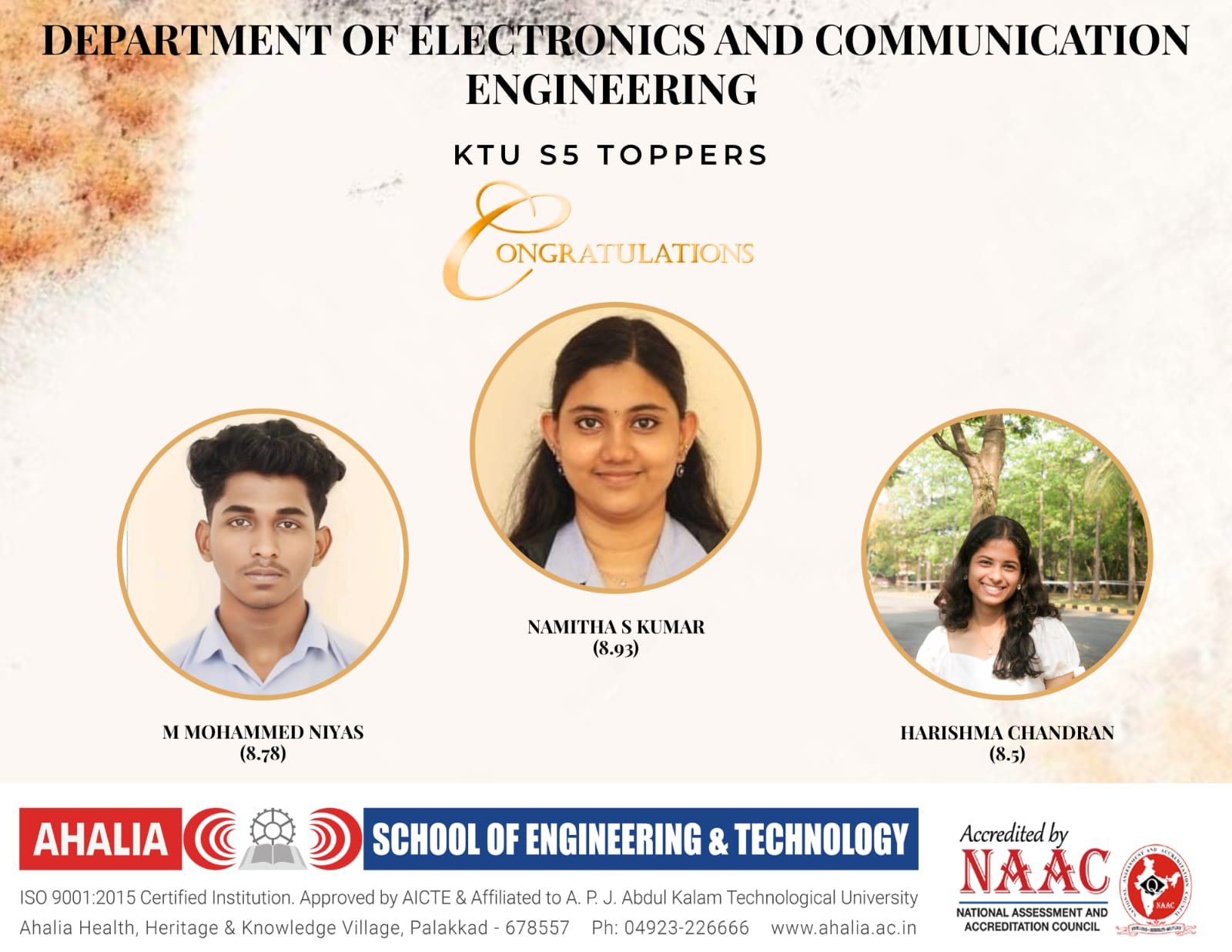Congratulations to the 5th Semester ECE Toppers (2023–27 Batch)