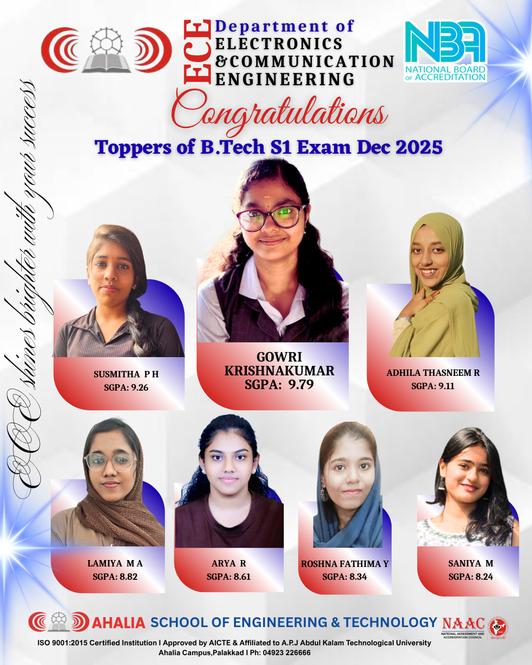 Congratulations to the 1st Semester ECE Toppers (2025–29 Batch)