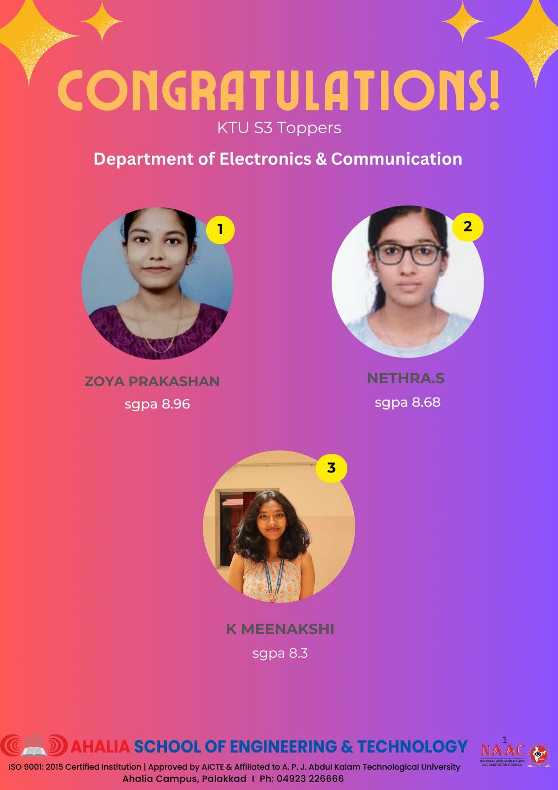 Congratulations to the 3rd Semester ECE Toppers (2024–28 Batch)
