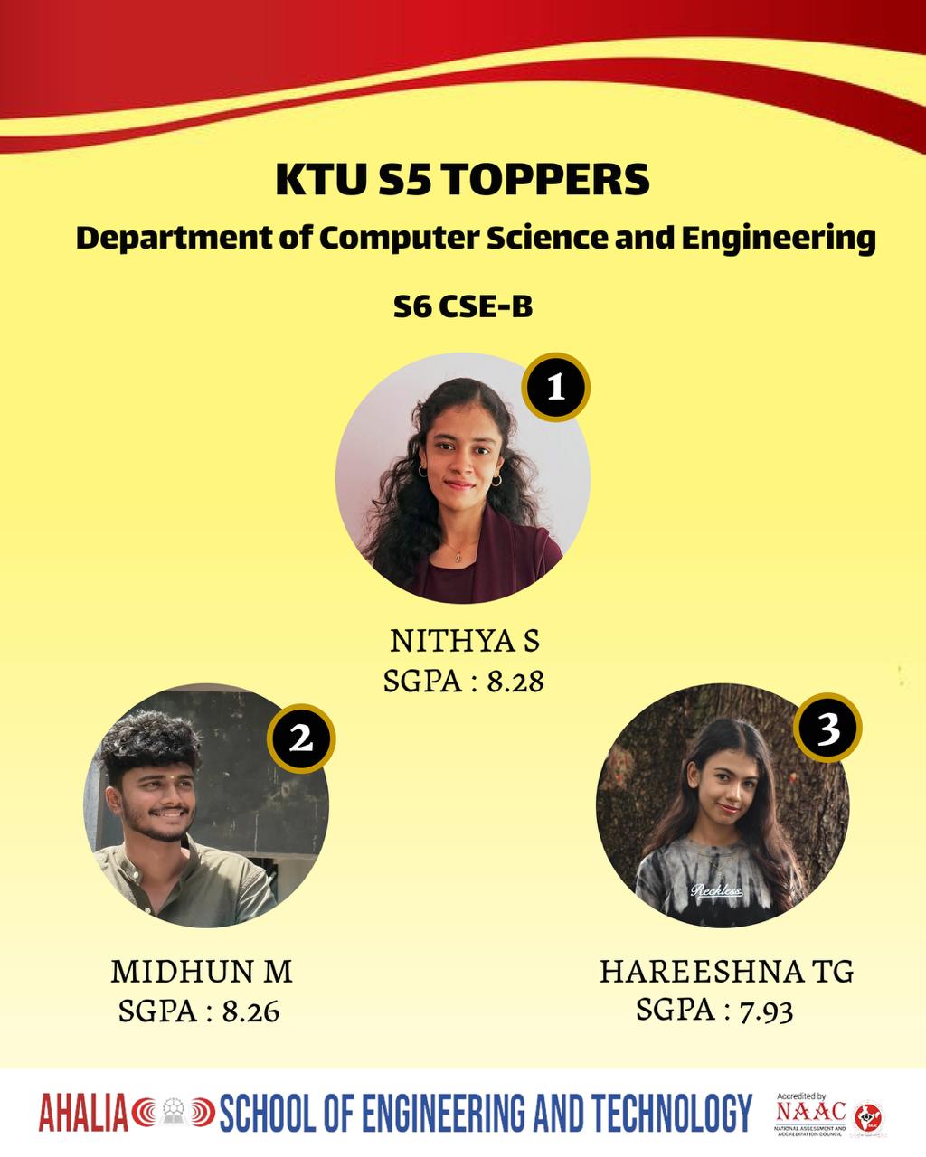 Congratulations to the 5th Semester CSE (B Batch) Toppers (2023–27 Batch)