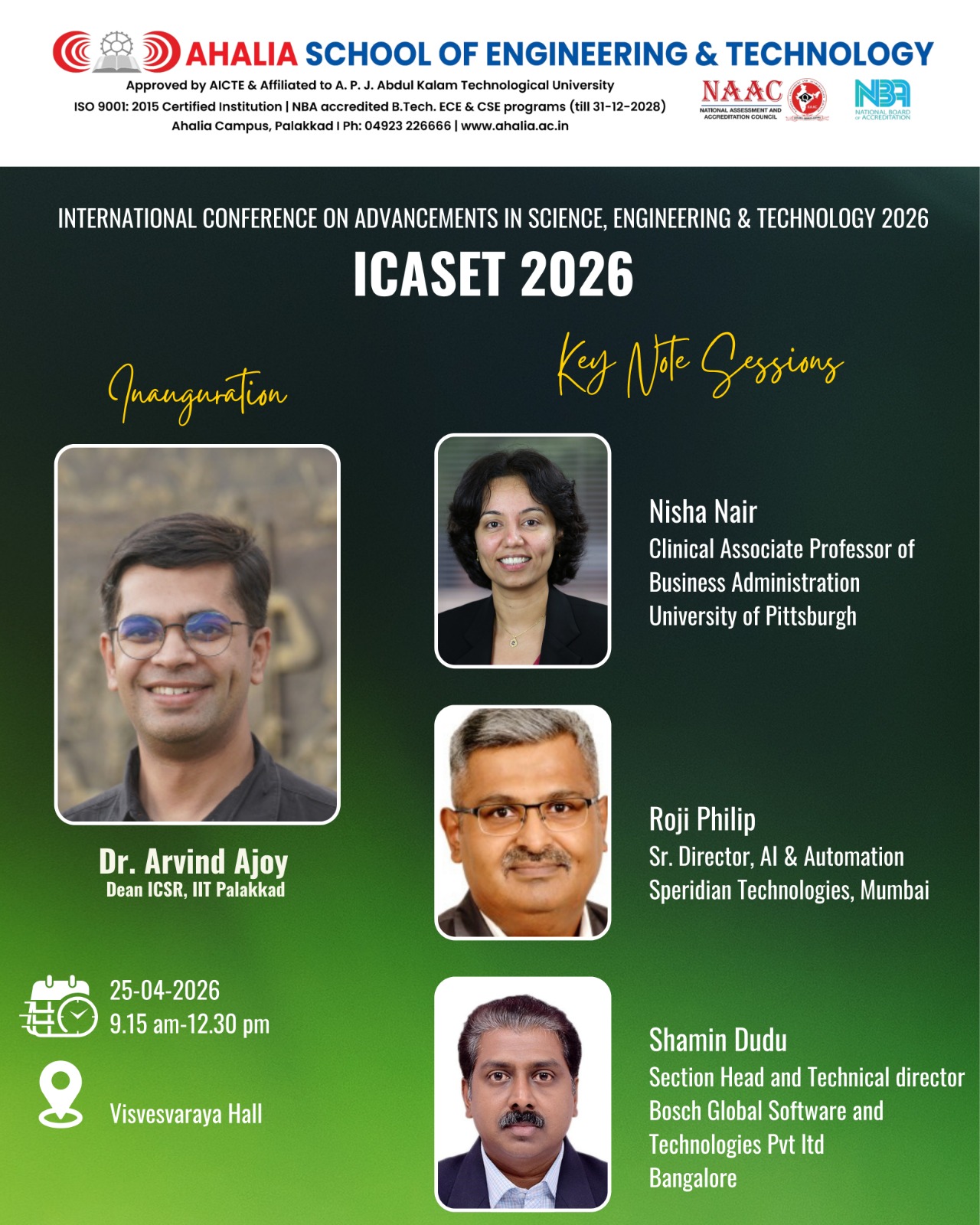 ICASET 2026 Inaugurated at Ahalia Schoolof Engineering & Technology
