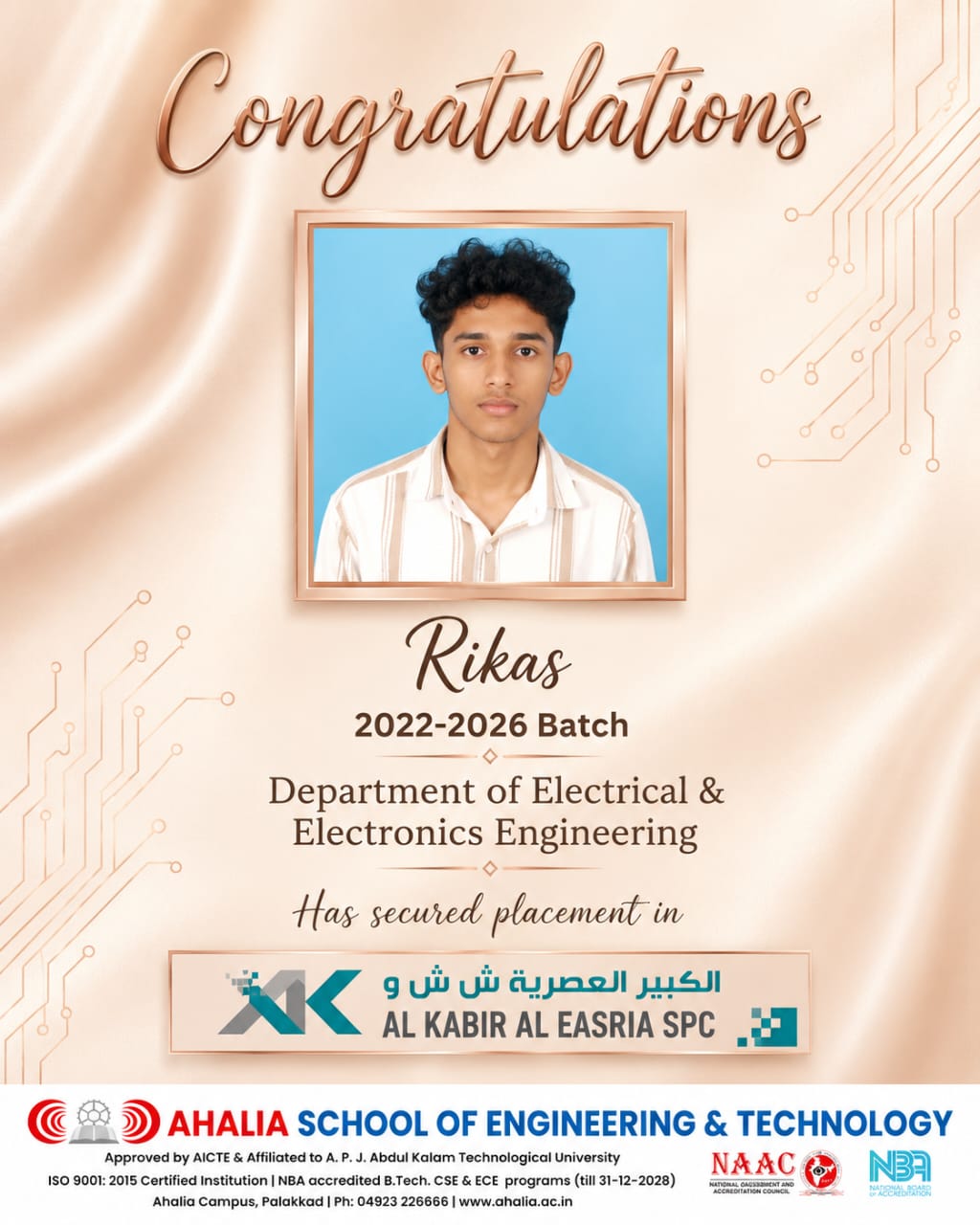 Student Placed at AL KABIR AL EASRIA SPC