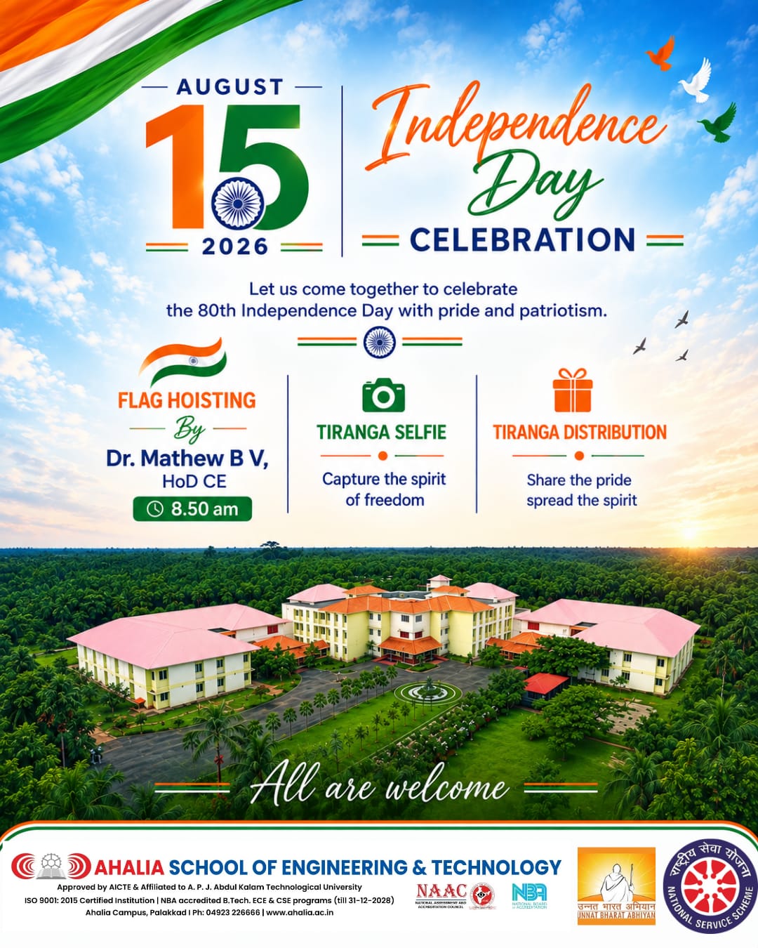 Ahalia Engineering College Marks 80th Independence Day with Patriotic Zeal