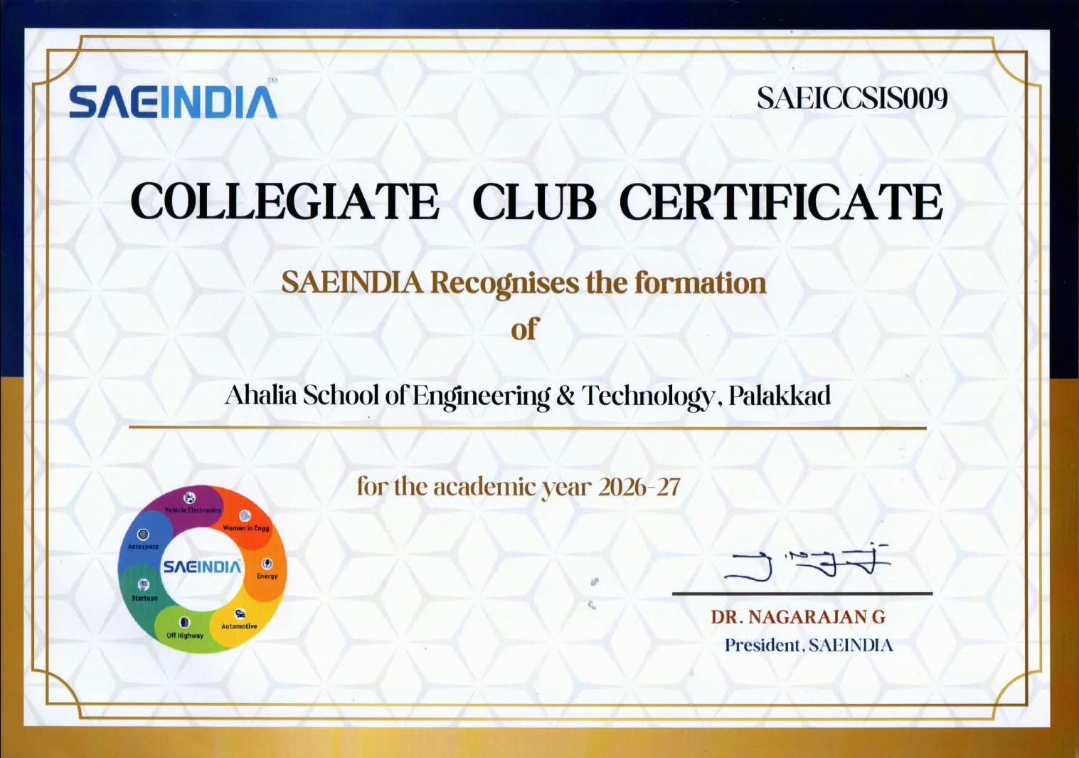 SAEINDIA Collegiate Club Certificate